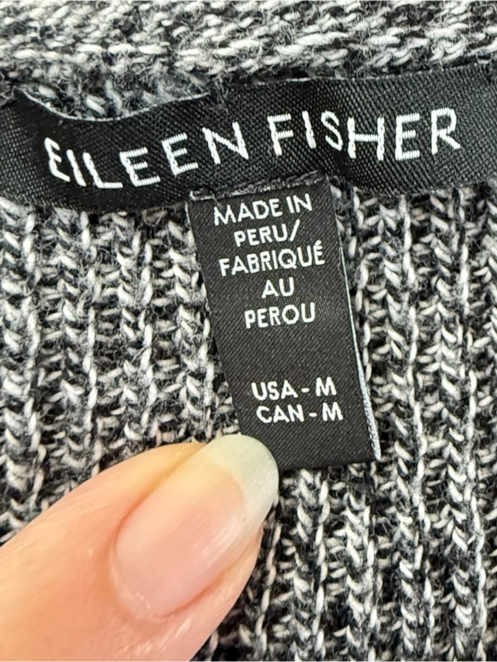 Eileen Fisher Women Black White Marled Knit Organic Cotton Crewneck Sweater M - Picture 4 of 8